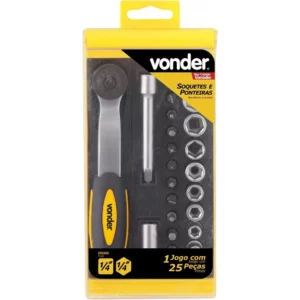 Jogo de Soquetes e Ponteiras, Encaixe de 1/4", com 25 Peças Vonder - Imagem 1
