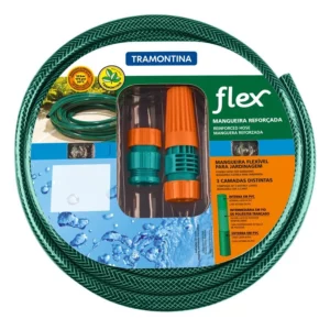 Mangueira 3 Camadas Flex Verde Pvc com Engates Rosqueados e Esguicho 10m - Tramontina - Imagem 4