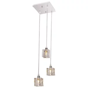 Pendente em Cristal e Aço para 3 Lâmpadas Bivolt Frost Cromo