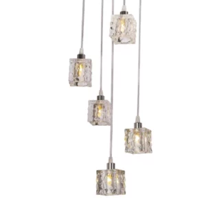 Pendente em Cristal e Aço 5 Lâmpada Bivolt Frost Cromo - Imagem 3