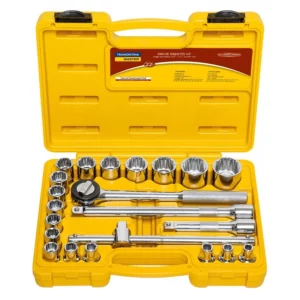 Jogo de Soquetes Estriados 1/2" em Aço Cromo Vanádio e Acabamento Cromado 22 Peças - Tramontina - Imagem 1