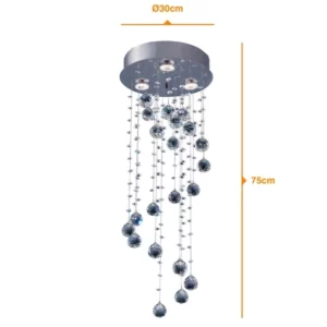 Plafon em Inox para 3 Lâmpadas Crystal Spiral 30x75cm Transparente - Imagem 5