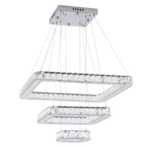 Pendente Led em Aço Tokyo Quadrado 75w Bivolt 3000k Luz Amarela Cromo