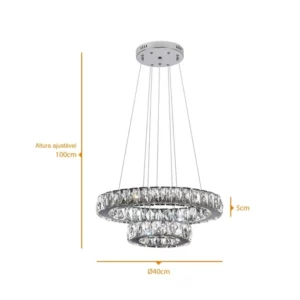 Pendente Led em Aço Tokyo Redondo 36w Bivolt 3000k Luz Amarela Cromo - Imagem 4