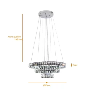 Pendente Led em Aço Tokyo Redondo 60w Bivolt 3000k Luz Amarela Cromo - Imagem 4