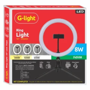 Ring Light Led 10" 8w com Tripé de 19cm e Suporte para Celular - G-light - Imagem 3