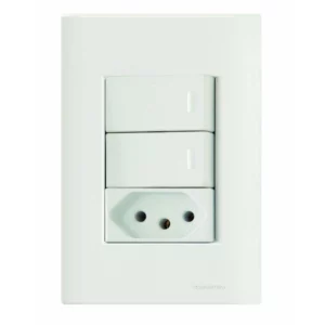 Conjunto 4x2 com 2 Interruptores Simples 10 a 250 V e 1 Tomada 2p+t 20 a 250 V Giz Branco - Tramontina - Imagem 1