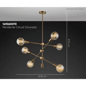 Pendente Circuit Dourado 6 Lâmpadas E27 - Startec