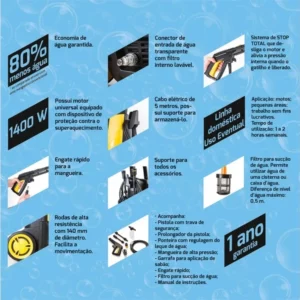 Lavadora de Alta Pressão 1400w 220v Amarela e Preta - Imagem 11