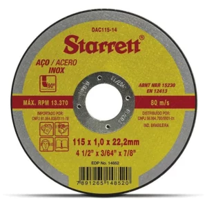 Disco Corte Starrett Aço Carb/inox 115x1,0x22,2mm com 5 Peçass - Imagem 1