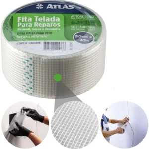 Pincéis Atlas At2945 Fita Telada Reparos para Juntas em Paredes de Geso, 50mm X 45m, 1 Unidade, Transparente - Imagem 2