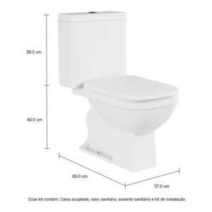 Kit Vaso Sanitário e Caixa Acoplada com Acessórios Quadra Branco - Imagem 4