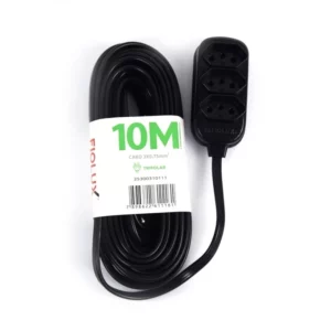 Extensão Tripolar com 3 Tomadas 10 Metros Preta - Imagem 1