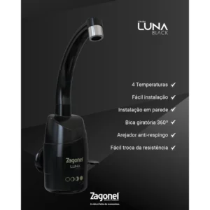Torneira Multitemperatura Zagonel Luna 4t 5500w 220v Black - Imagem 4