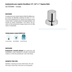 Acabamento para Docol Base 1/2 a 1 Itapema Bella, Docol, Cromado, 32646 - Imagem 4