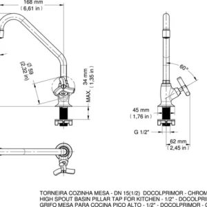 Torneira para Cozinha de Mesa 1/2" Docolprimor