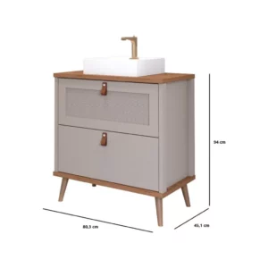 Gabinete Banheiro em Mdf com Cuba 80cm Mgm Veneto Cinza - Imagem 3