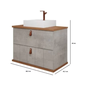 Gabinete Banheiro em Mdf com Cuba 80cm Mgm Milano Cinza - Imagem 3