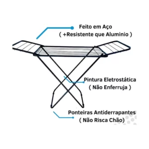 Varal de Chão com Abas Slim Preto Mor - Imagem 9
