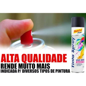 Tinta Spray Preto Fosco 400ml Mundial Prime - Imagem 3