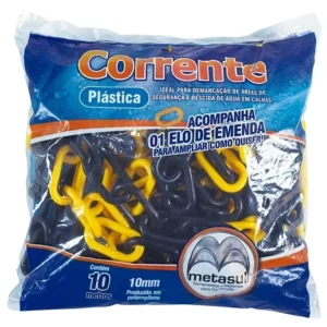 Corrente Plástica Intercalada 8mm com 10 Metros Preta e Amarela - Imagem 1