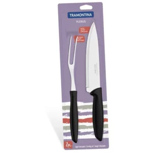 Jogo Trinchante Plenus com Lâmina em Aço Inox e Cabo de Polipropileno Preto 2 Peças - Tramontina