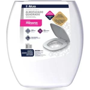 Assento Sanitário Plástico Almofadado Quadrado, Cor Branco, Linha Primafer, Atlas. - Imagem 1