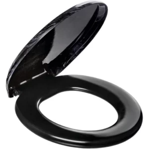 Assento Sanitário Plástico Almofadado, Tampa Efeito Mármore Preto, Linha Primafer, Atlas. - Imagem 2