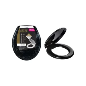 Assento Sanitário Plástico Almofadado, Tampa Efeito Mármore Preto, Linha Primafer, Atlas. - Imagem 3