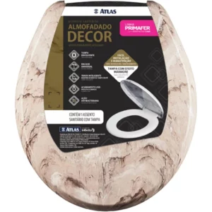 Assento Sanitário Plástico Almofadado, Tampa Efeito Mármore, Cor Bege, Linha Primafer, Atlas.