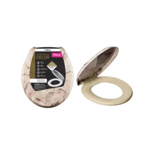 Assento Sanitário Plástico Almofadado, Tampa Efeito Mármore, Cor Bege, Linha Primafer, Atlas. - Imagem 3