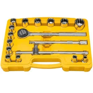 Jogo de Soquetes Estriados Encaixe 1/2 em Aço com Acabamento Cromado e Maleta 17 Peças - Imagem 2