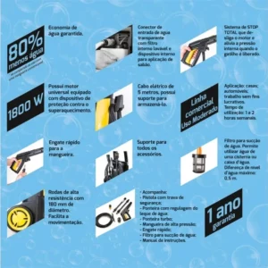 Lavadora de Alta Pressão 1800w 220v Amarela e Preta - Imagem 10