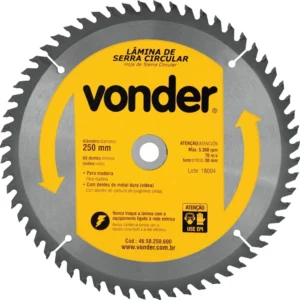 Lâmina de Serra Circular com Dentes de Metal Duro/videa, 250 X 30 Mm, 60 Dentes, Vonder Vdo1876
