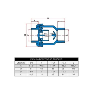 Válvula de Retenção Roscável 1.1/2'' - 27957234 - Tigre - Válvula de Retenção Roscável 1.1/2'' - 27957234 - Tigre - Imagem 3