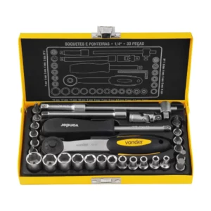 Jogo de Soquetes e Ponteiras, Encaixe de 1/4", com 33 Peças, Vonder Vdo773 - Imagem 3