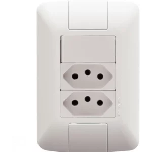 Conjunto 4x2 com 1 Interruptor Simples 6 a 250 V e 2 Tomadas 2p+t 10 a 250 V Tramontina Aria em Branco