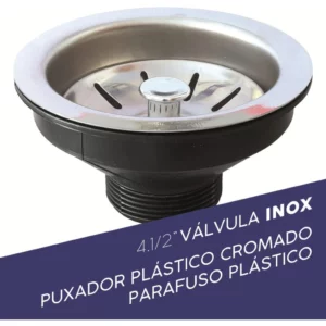 Válvula Americana em Inox para Pia Cuba Tanque 4.1/2" (puxador Plástico Cromado) - Imagem 4