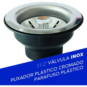 Válvula Americana em Inox para Pia Cuba Tanque 3.1/2" (puxador Plástico Cromado) - Imagem 6