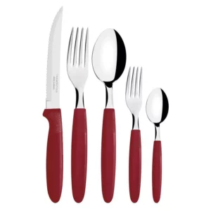 Faqueiro Ipanema com Lâminas em Aço Inox Cabo Vermelho com Pote Plástico 30 Peças - Imagem 3