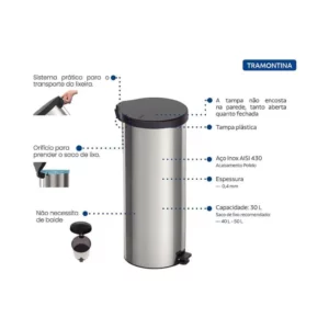 Lixeira Inox C/pedal New 30l - Imagem 6