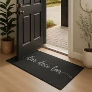 Capacho Vinilico 70x30cm Lar Doce Lar Grafite