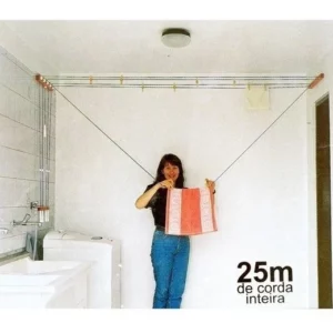 Varal Parede Pratico Madeira C/corda