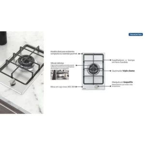 Cooktop Tramontina Inox Gas Domino 1q / 1xg Tri He Safes 30 (s.e) - Imagem 3
