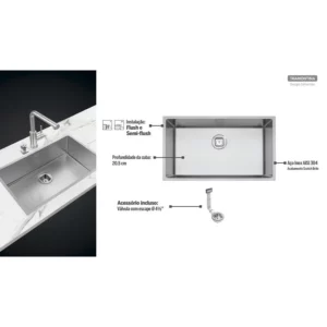 Cuba Inox Tram. Design Colect. Quadrum 70x40x20,5 Scotch Brite - Imagem 5