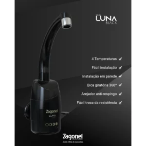 Torneira Eletrica Zagonel Luna 4t Preta 5500w 220v - Imagem 4