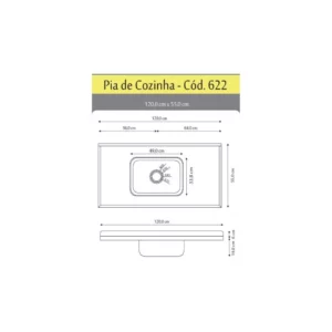 Pia Marmorite Preta ( Pp ) * Cuba Inox * 120x55 Rorato - Imagem 5