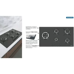Cooktop Tramontina 5q Vidro Preto Penta Side Plus 94709/301 - Imagem 3
