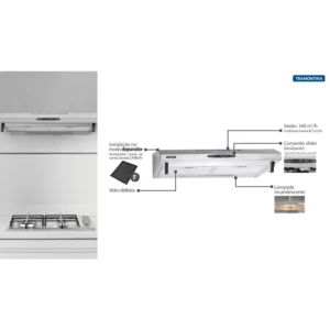 Depurador de Parede em Aço Inox e Vidro Temperado 60cm Tramontina Compact 145w/ 220v - Imagem 4