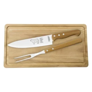 Kit para Churrasco com Lâminas em Aço Inox e Cabos de Madeira Natural 3 Peças - Tramontina